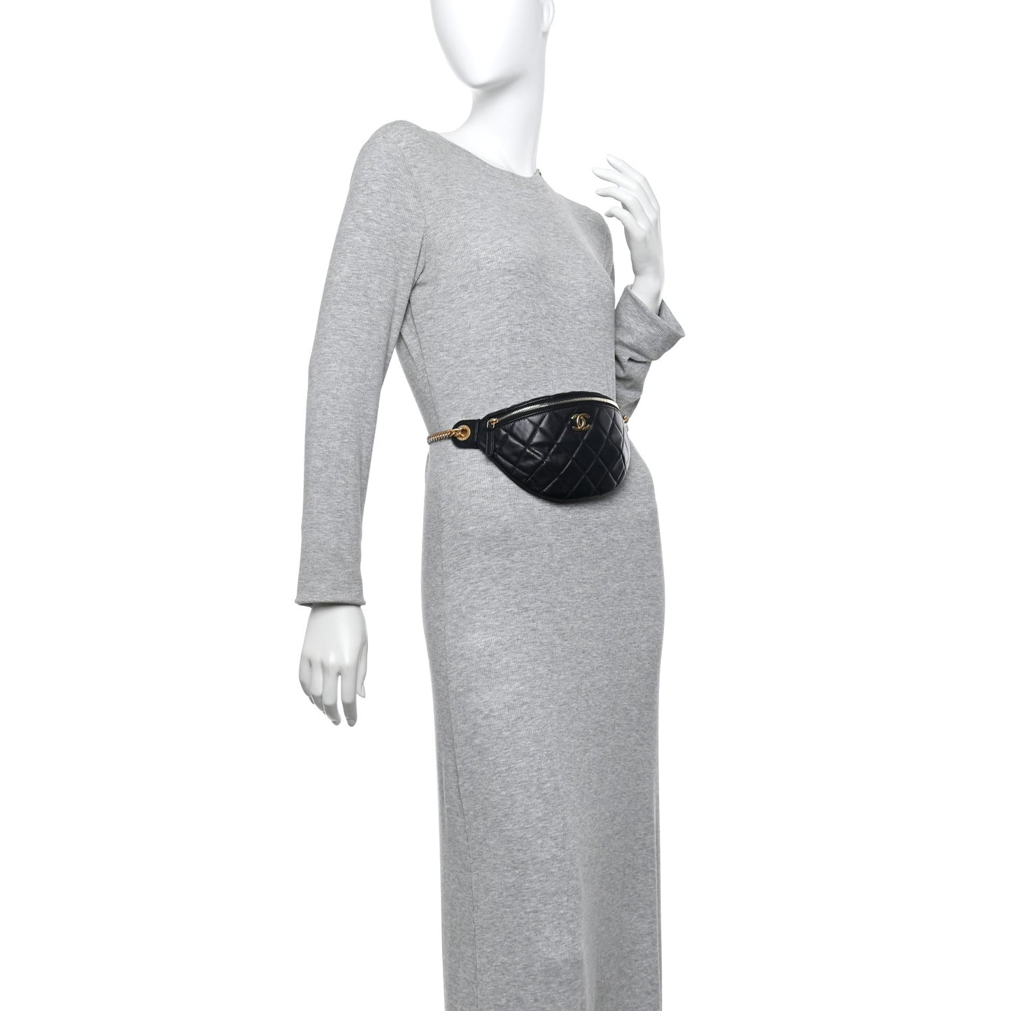 Lambskin Quilted Camellia Belt Bag Black