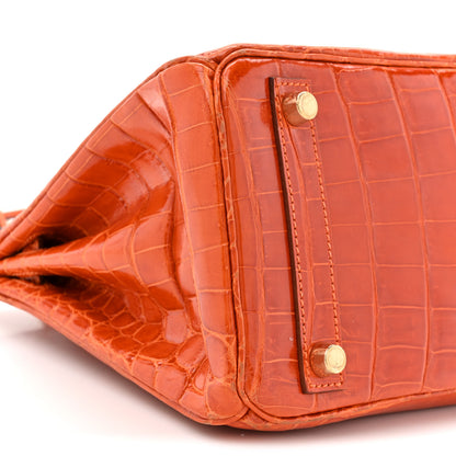 Hermes Shiny Niloticus Crocodile Birkin 25 Orange 10 of 19