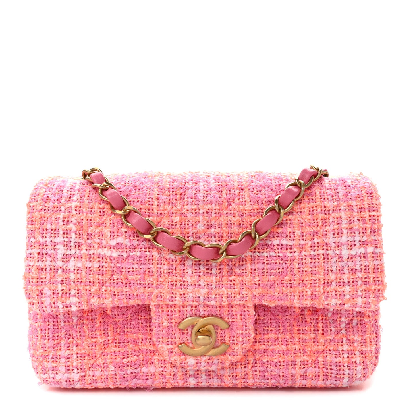 Tweed Quilted Mini Rectangular Flap Pink Orange White