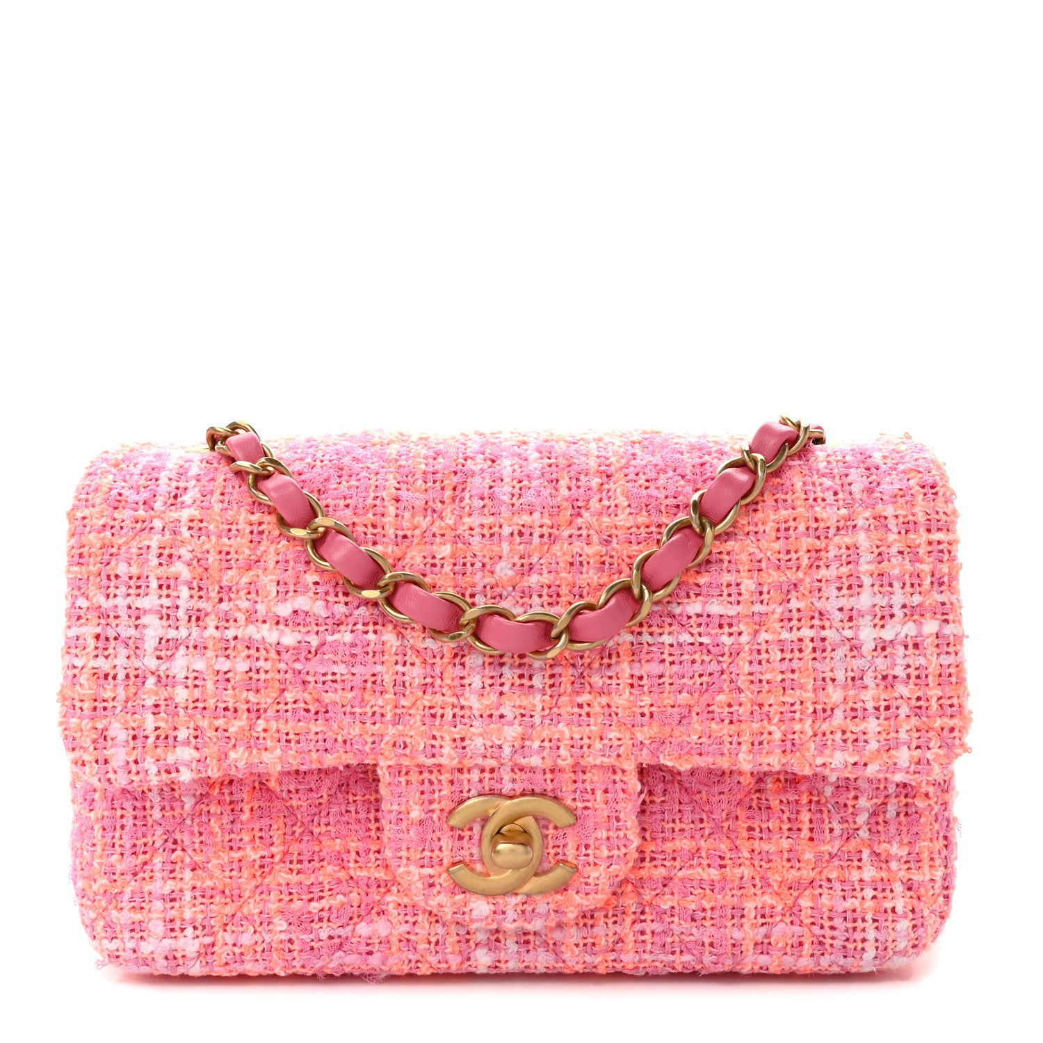 Chanel Tweed Quilted Mini Rectangular Flap Pink Orange White 1 of 10