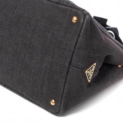Prada Denim Logo Tote Black 4 of 9