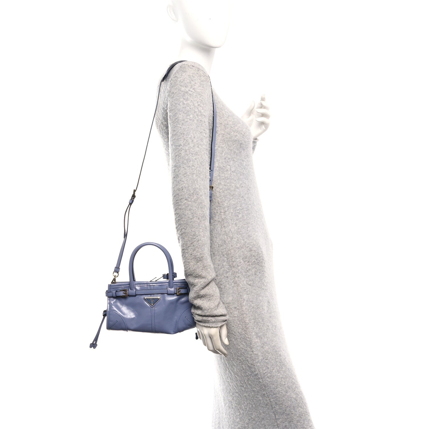 Prada Glossy Calfskin Triangle Mini Bonnie Shoulder Bag Aviation Blue 2 of 10