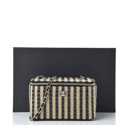 Chanel Raffia Jute Striped Small Vanity Case With Chain Black Beige 11 of 11