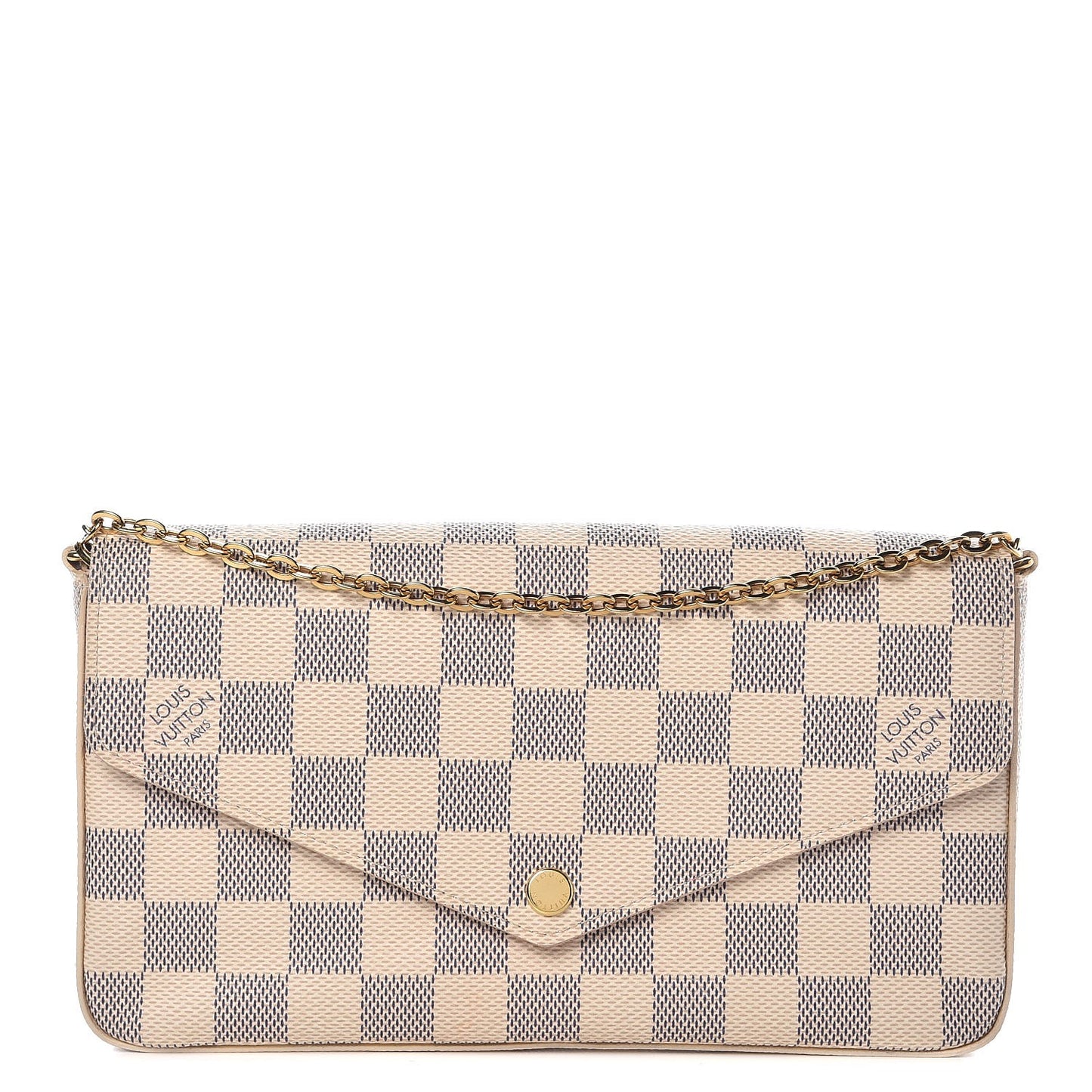 Damier Azur Pochette Felicie Chain Wallet Rose Ballerine