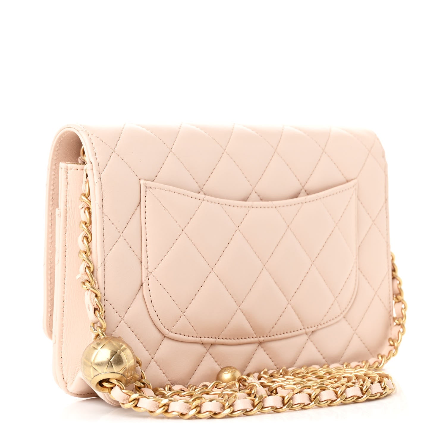 Chanel Lambskin Quilted CC Pearl Crush Wallet on Chain WOC Light Beige 3 of 14