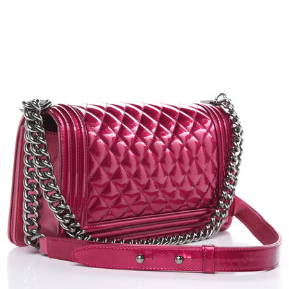 Chanel Metallic Patent Calfskin Quilted Medium Boy Flap Pink 3 of 14