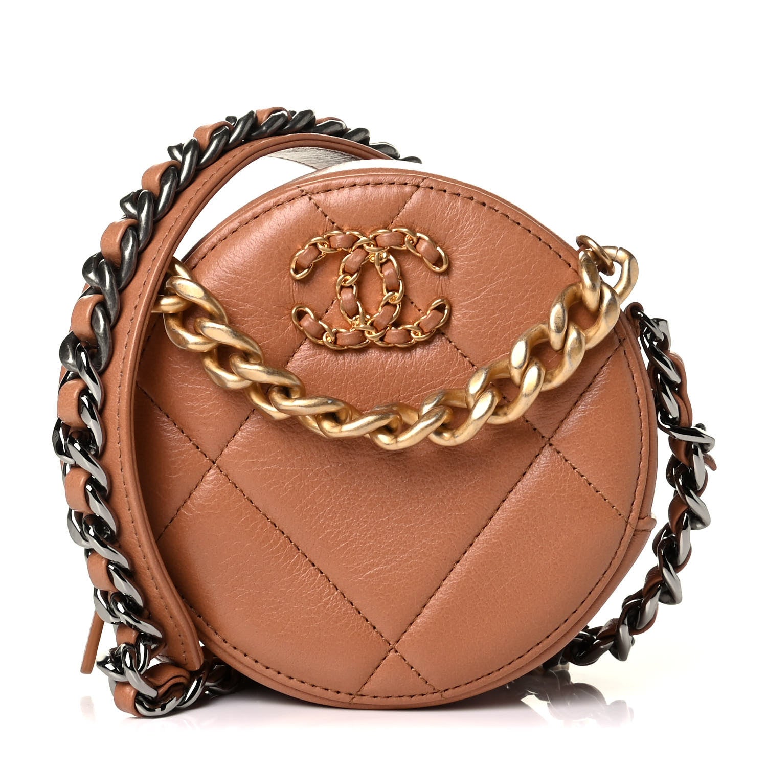 Chanel Goatskin Quilted Chanel 19 Round Clutch With Chain Brown 1 of 4
