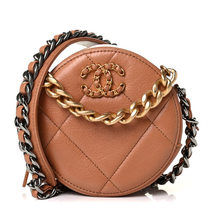 Chanel Goatskin Quilted Chanel 19 Round Clutch With Chain Brown 1 of 4