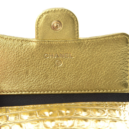 Chanel Metallic Calfskin Crocodile Embossed Cocodile Compact Flap Wallet Gold 9 of 9