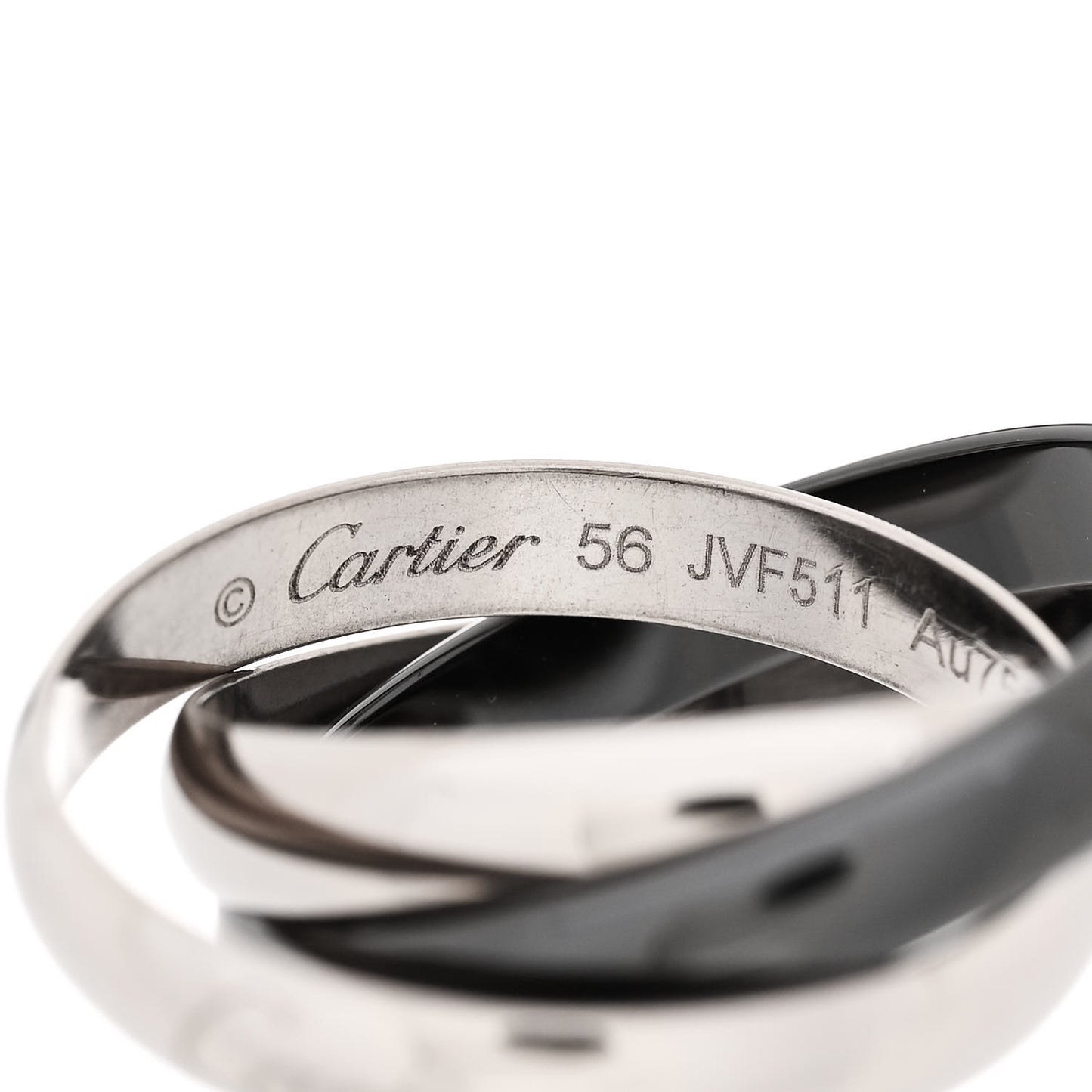 18K White Gold Black Ceramic Trinity Ring 56 7.5
