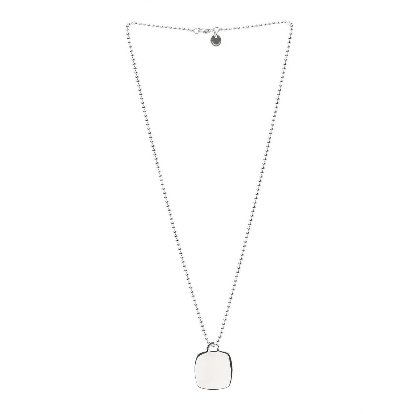 Sterling Silver Square Tag Bead Pendant Necklace