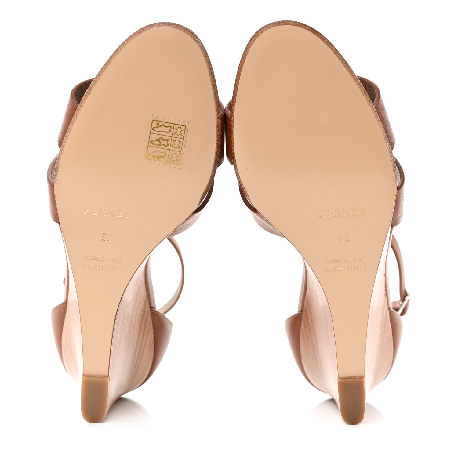 Hermes Calfskin Legend Wedge Sandals 38 Gold 5 of 9