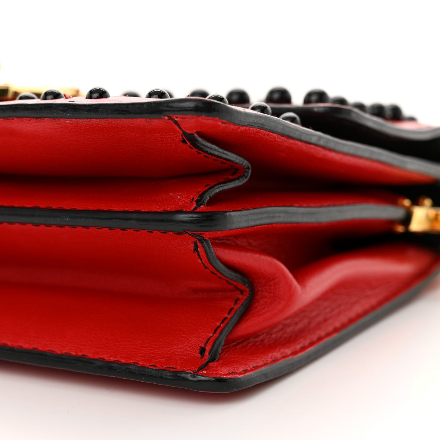 Dolce & Gabbana Calfskin Woven Beaded Top Handle Box Bag Red Black 9 of 14