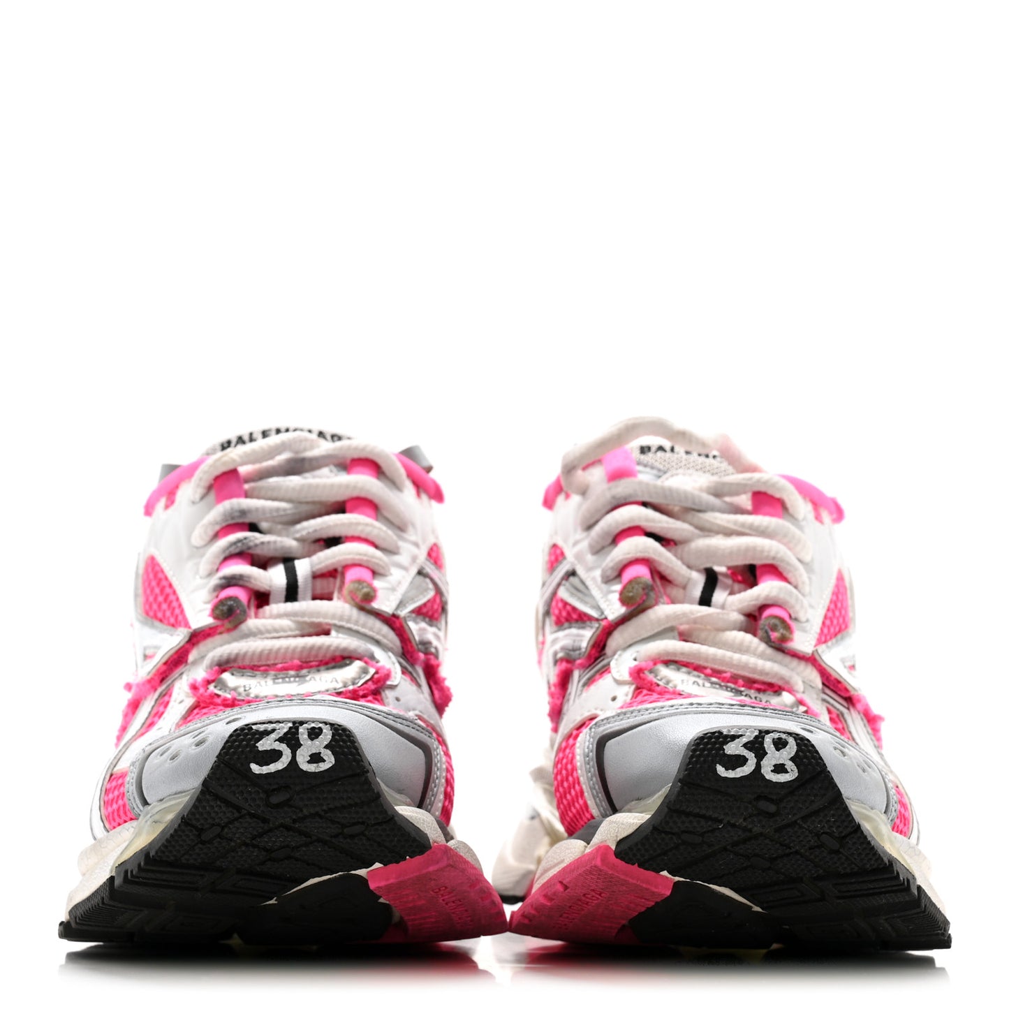 Mesh Rubber Womens Runner Sneakers 38 Fluo Pink Grey Black