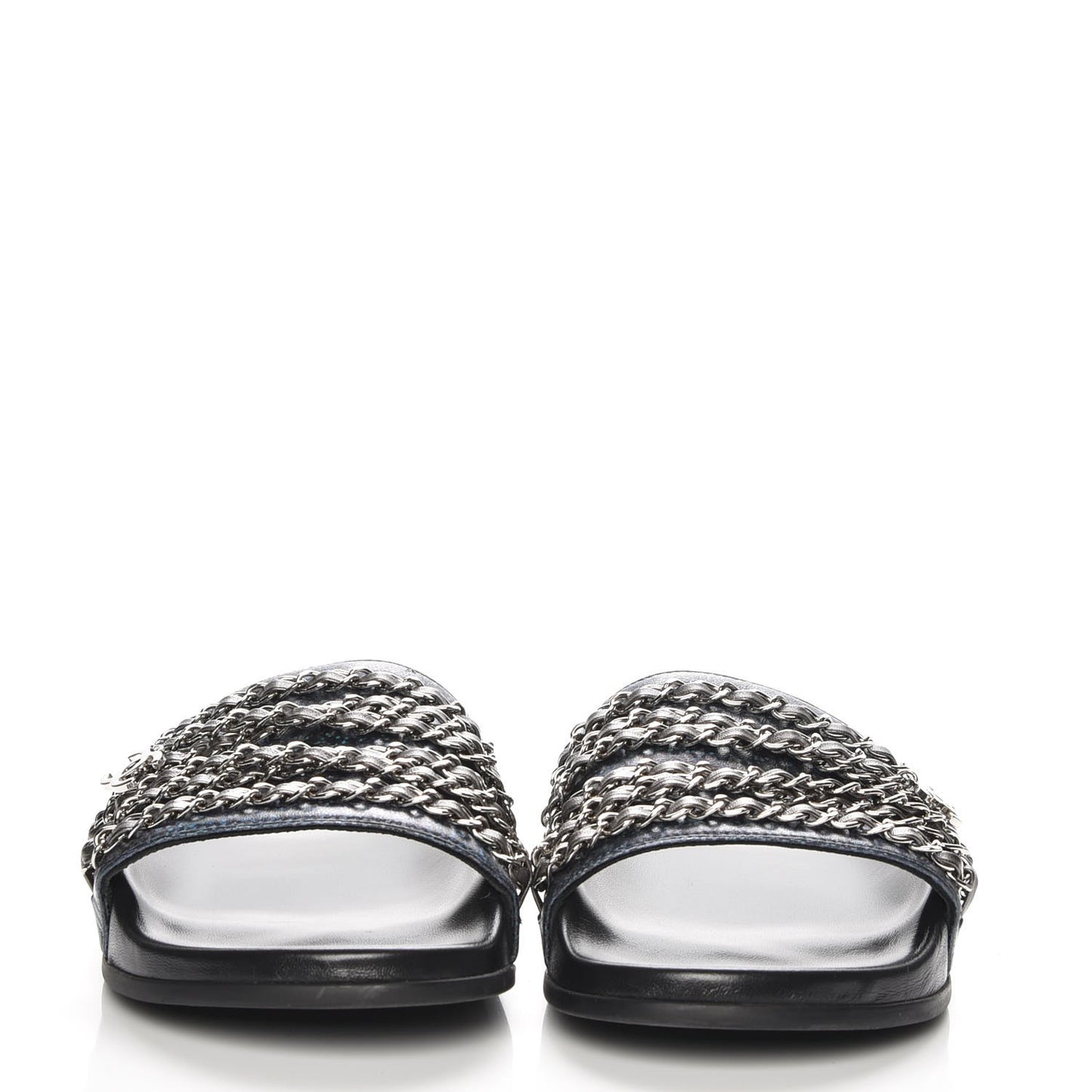 Lambskin Chain Flat Sandals 39 Dark Blue