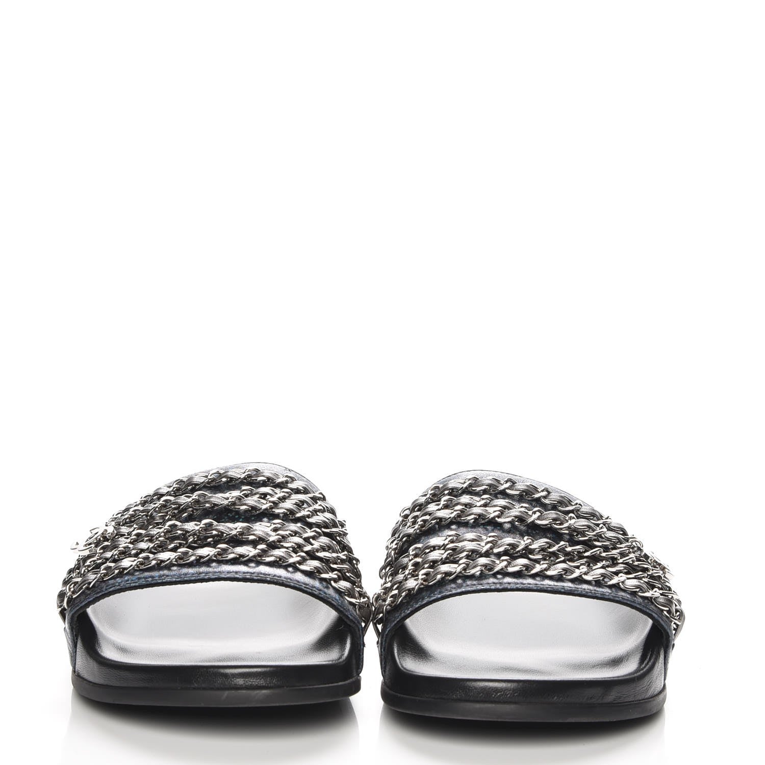 Chanel Lambskin Chain Flat Sandals 39 Dark Blue 2 of 10