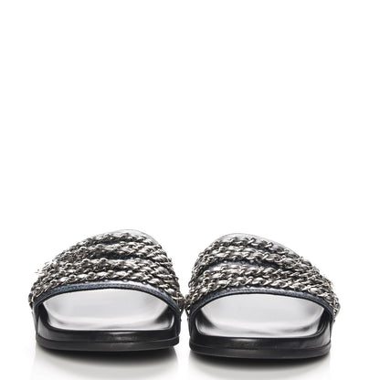 Chanel Lambskin Chain Flat Sandals 39 Dark Blue 2 of 10