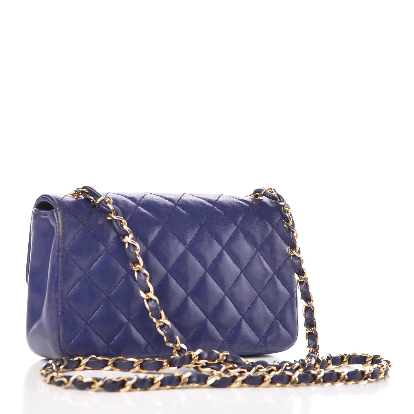 Lambskin Quilted Small Single Flap Navy