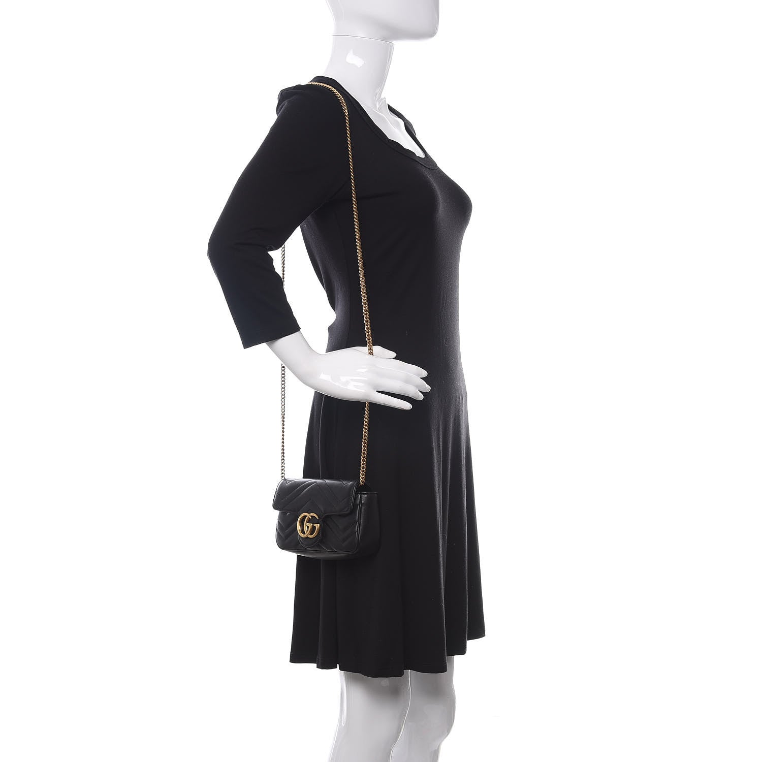 Gucci Calfskin Matelasse Super Mini GG Marmont Shoulder Bag Black 2 of 10