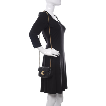 Gucci Calfskin Matelasse Super Mini GG Marmont Shoulder Bag Black 2 of 10