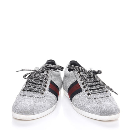 Gucci Glitter Fabric Studded Web Sneakers 36.5 Silver 9 of 10