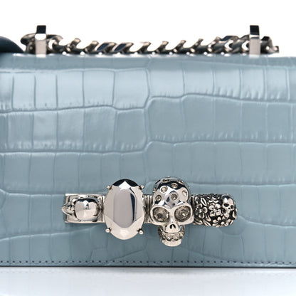 Alexander McQueen Shiny Crocodile Embossed Jeweled Satchel Blue Grey 9 of 17