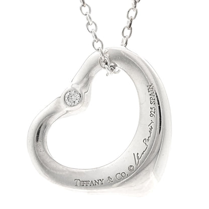 Tiffany Sterling Silver Diamond 16mm Elsa Peretti Open Heart Pendant Necklace 4 of 5