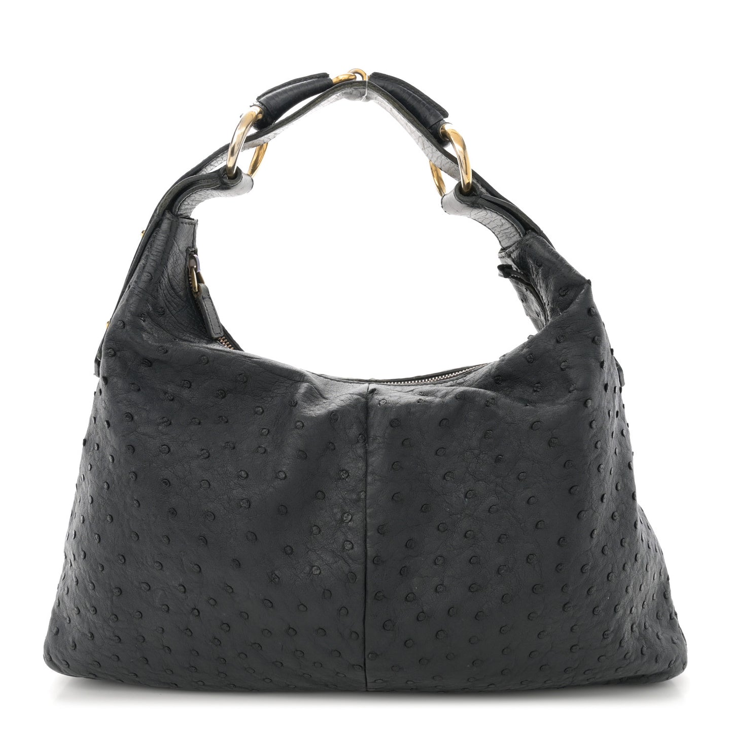 Ostrich Medium Horsebit Chain Hobo Black