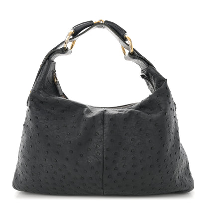 Gucci Ostrich Medium Horsebit Chain Hobo Black 1 of 17