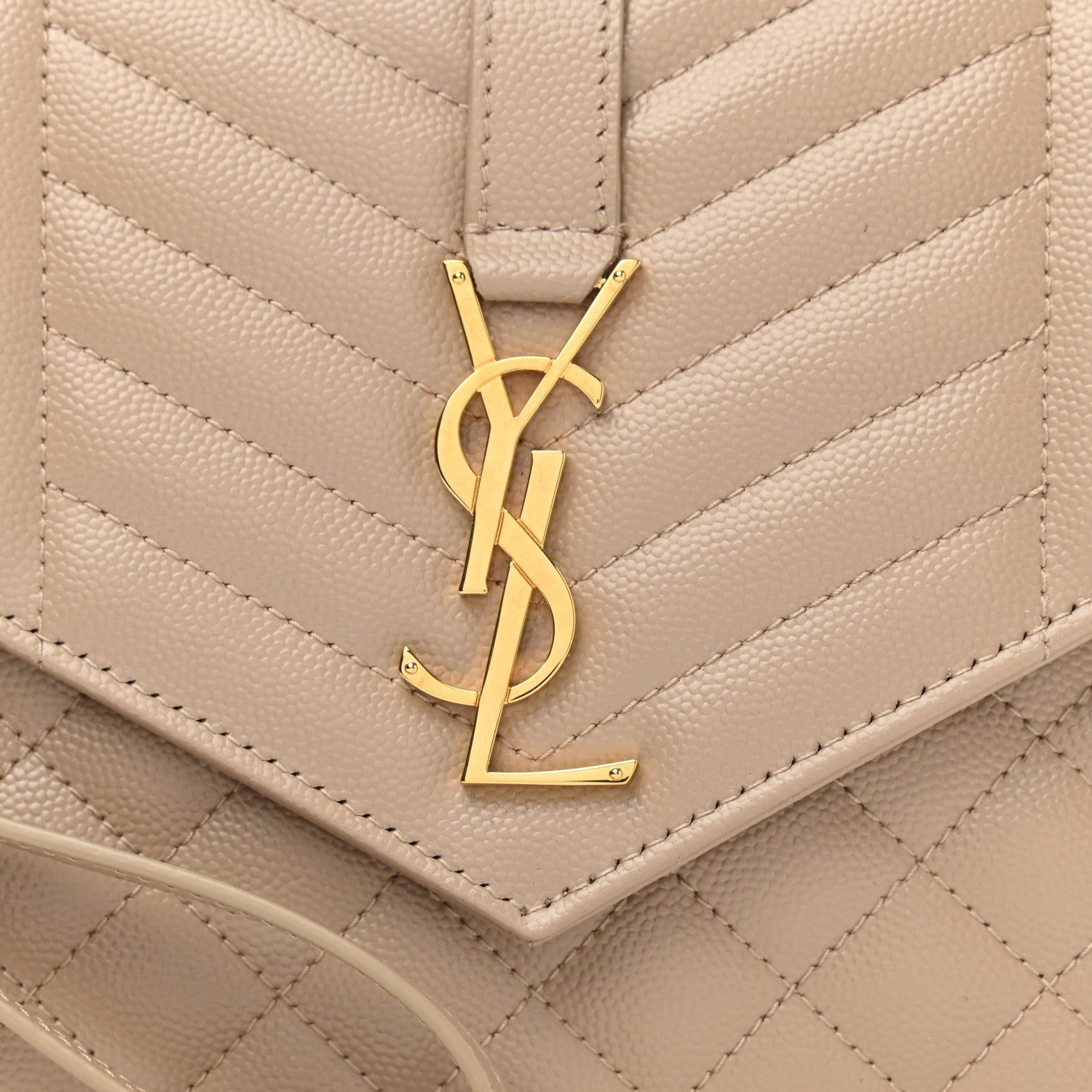 Saint Laurent Grain De Poudre Textured Mixed Matelasse Triquilt Monogram Clutch Dark Beige 8 of 11