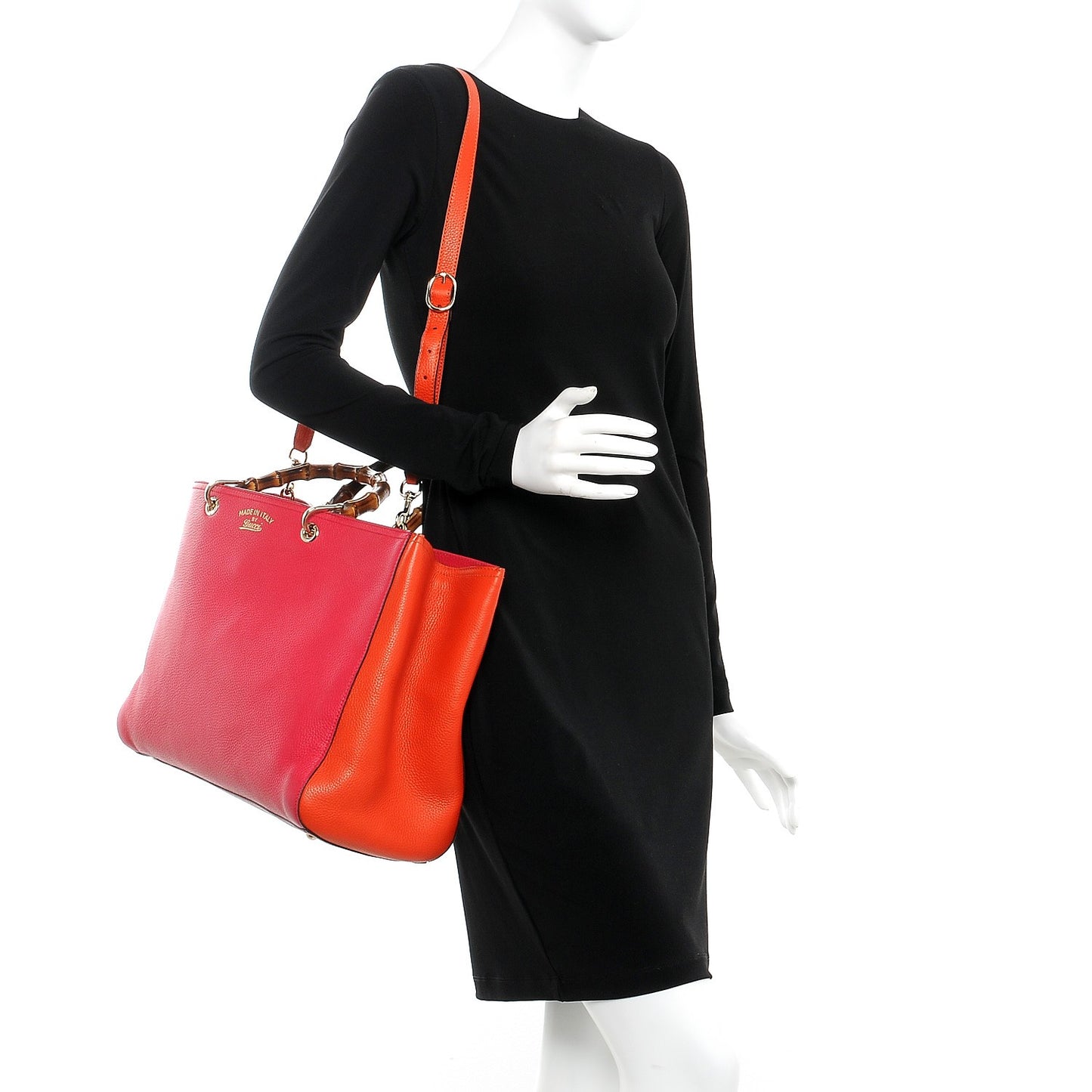 Calfskin Large Bamboo Shopper Tote Orange Fuchsia