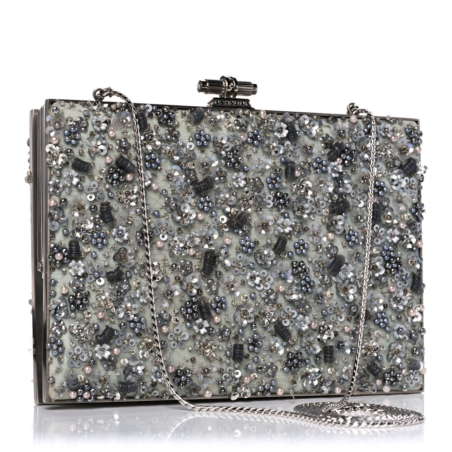 Crystal Sequin Embellished Minaudiere Clutch Silver