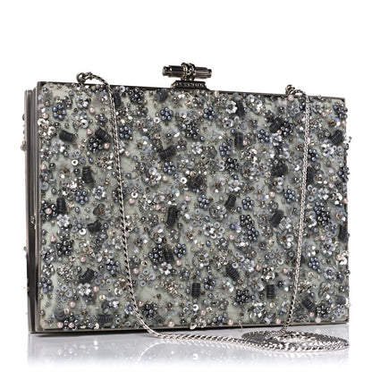 Judith Leiber Crystal Sequin Embellished Minaudiere Clutch Silver 3 of 14