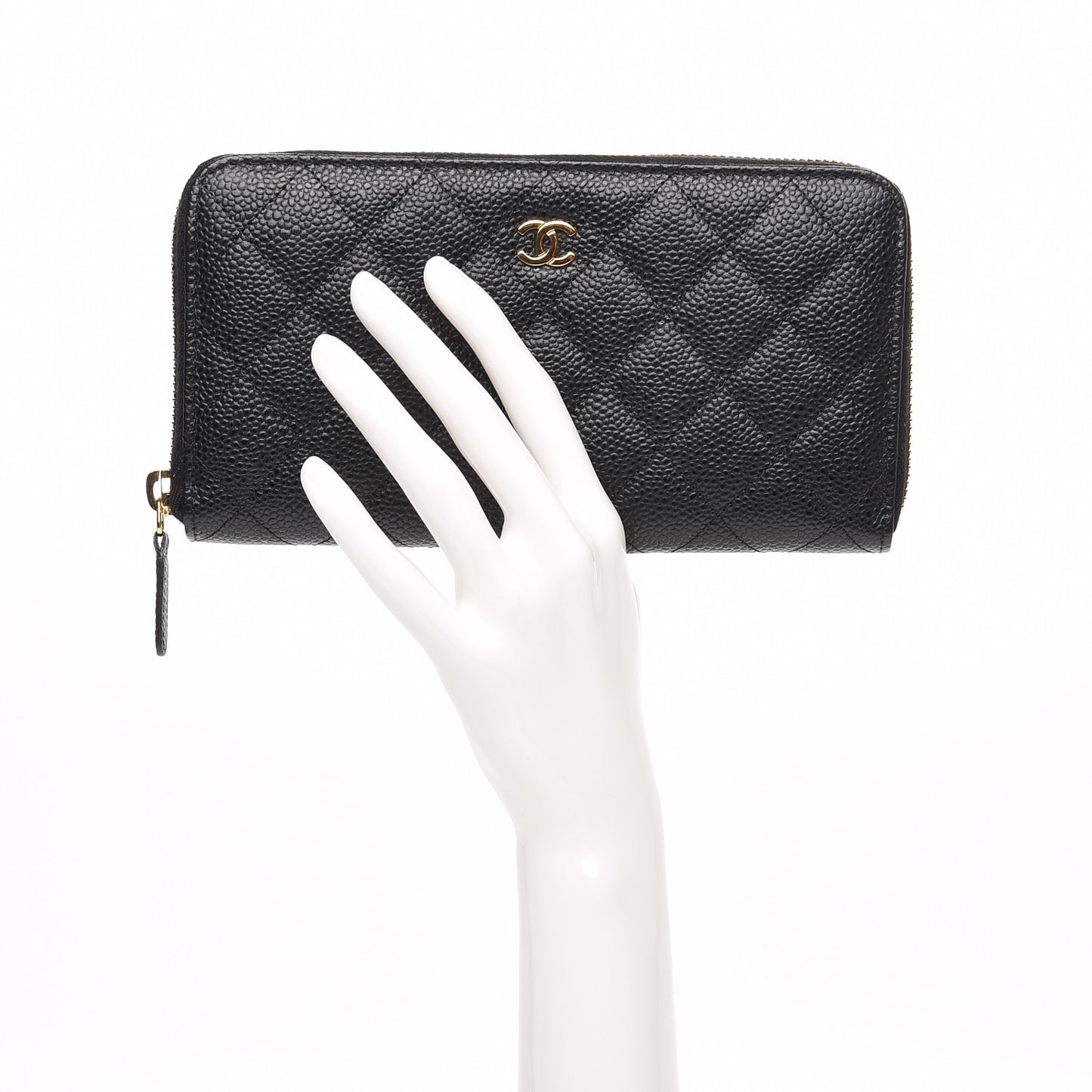 Caviar Quilted Large Gusset Zip Around Wallet Black