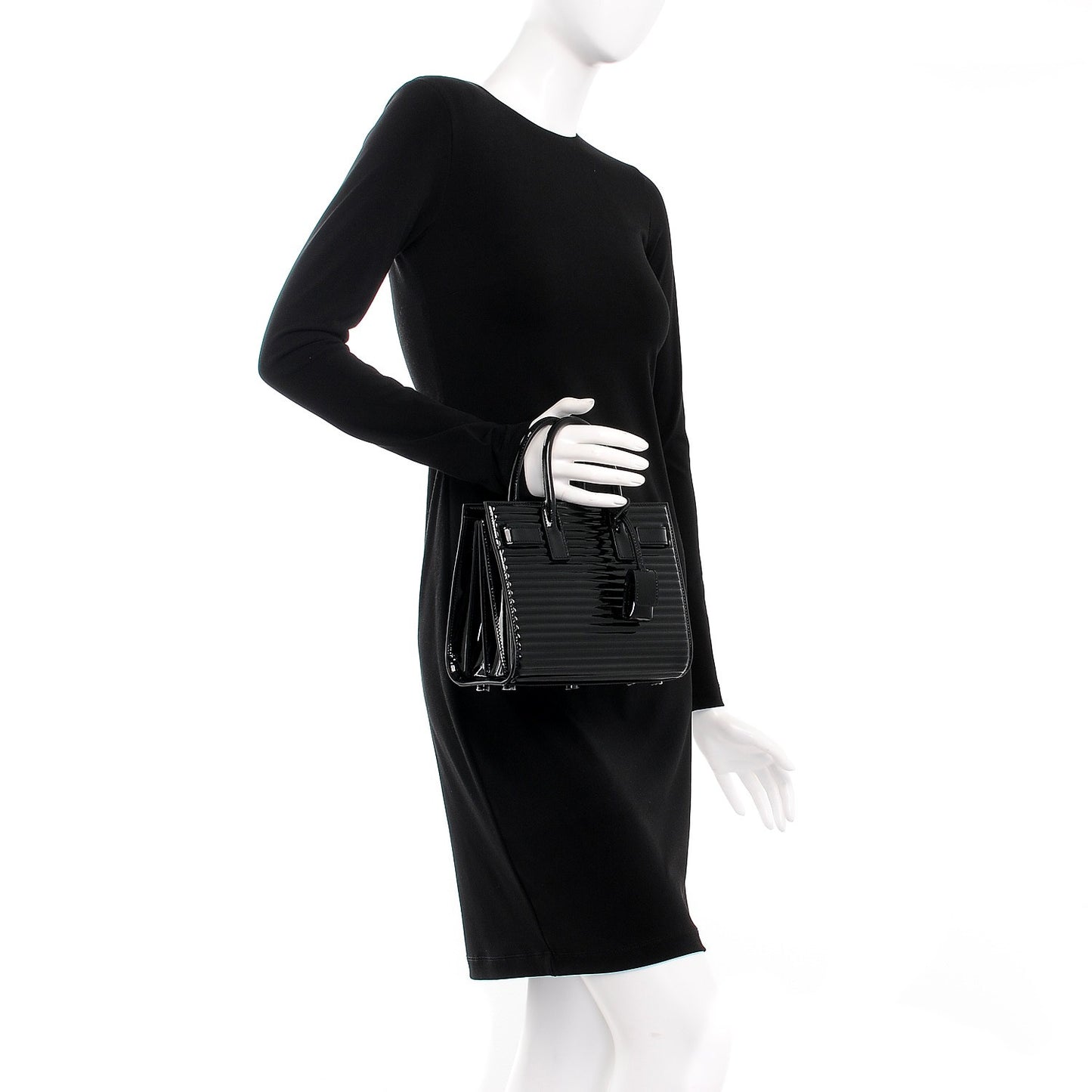 Ribbed Patent Calfskin Nano Sac De Jour Black