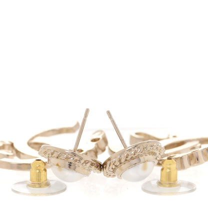 Chanel Pearl Crystal CC Logo Drop Earrings Gold 3 of 5