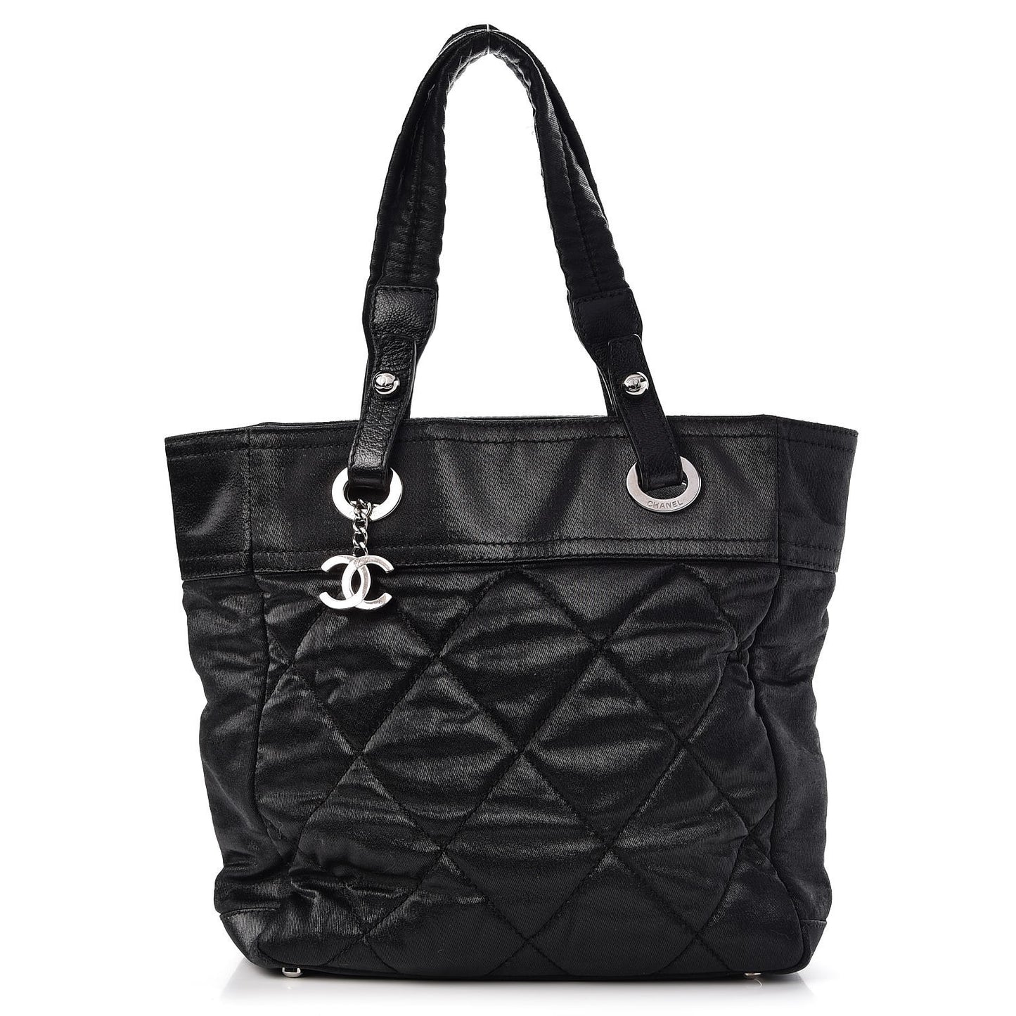 Coated Canvas Quilted Small Paris Biarritz Tote Black
