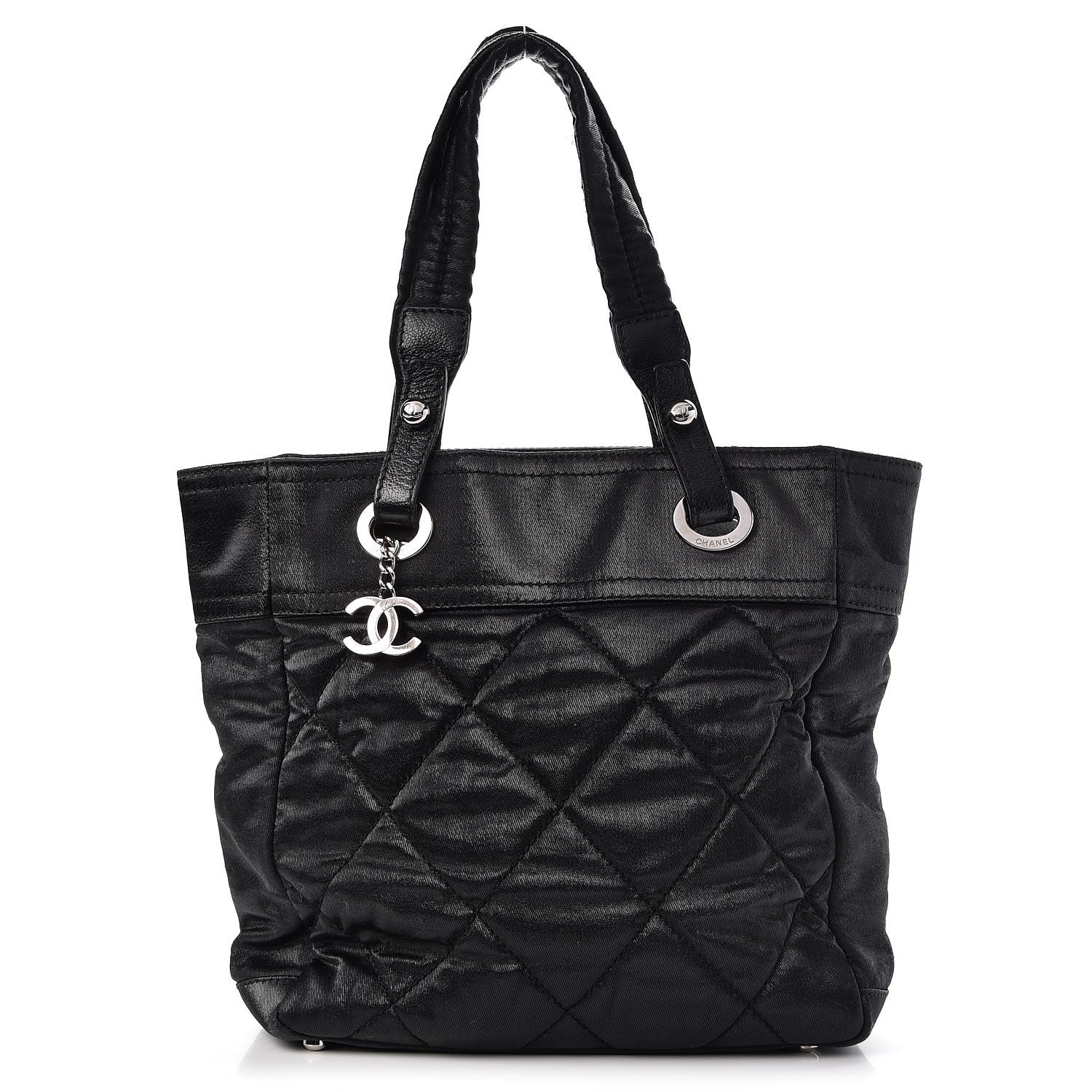 Chanel Coated Canvas Quilted Small Paris Biarritz Tote Black 1 of 15