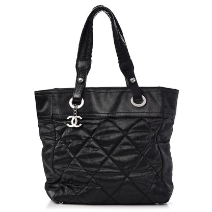 Chanel Coated Canvas Quilted Small Paris Biarritz Tote Black 1 of 15