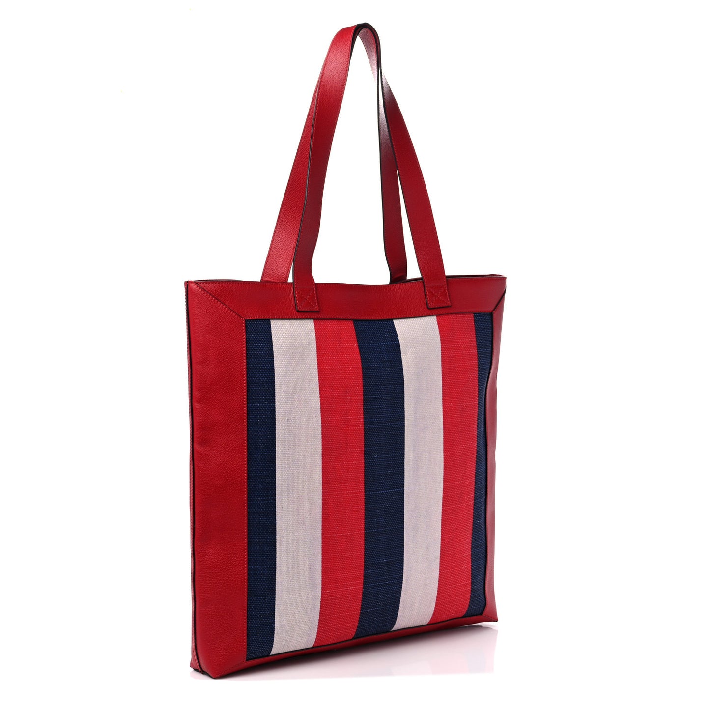 Canvas Calfskin Sylvie Stripe Logo Mens Tote Red White Blue