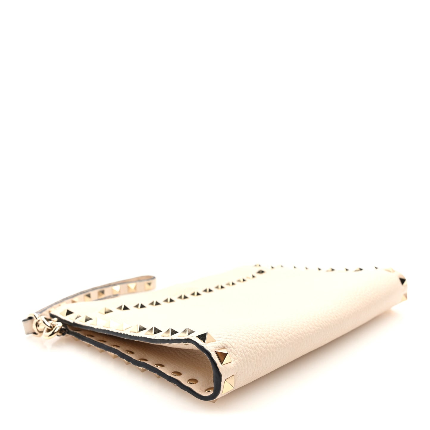 Pebbled Calfskin Rockstud Wristlet Clutch White