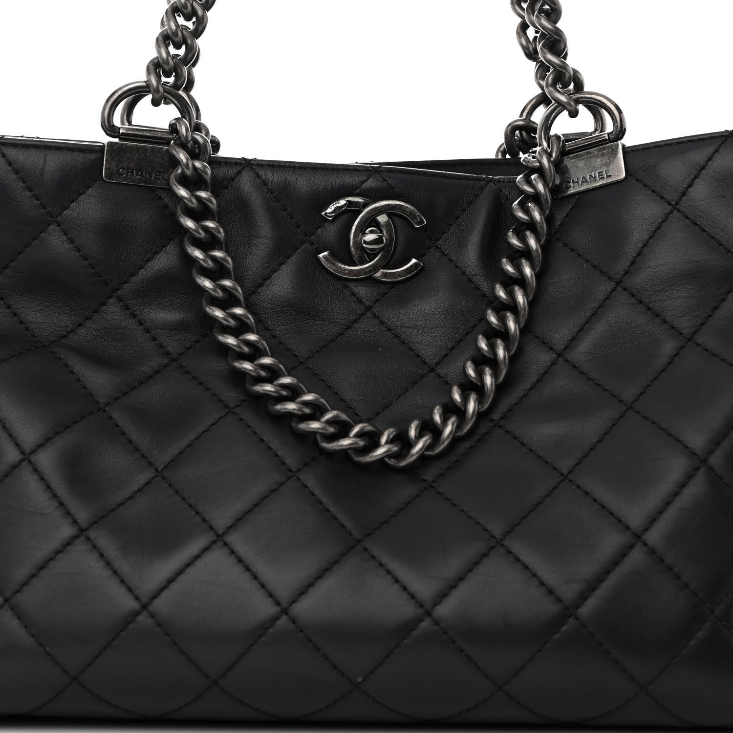 Chanel Calfskin Quilted Small Shopping In Chains Tote Black 8 of 10