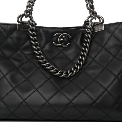 Chanel Calfskin Quilted Small Shopping In Chains Tote Black 8 of 10