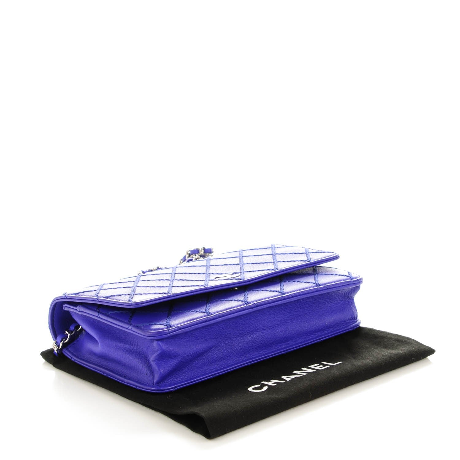 Chanel Calfskin Quilted Fancy CC Wallet On Chain WOC Blue 4 of 8