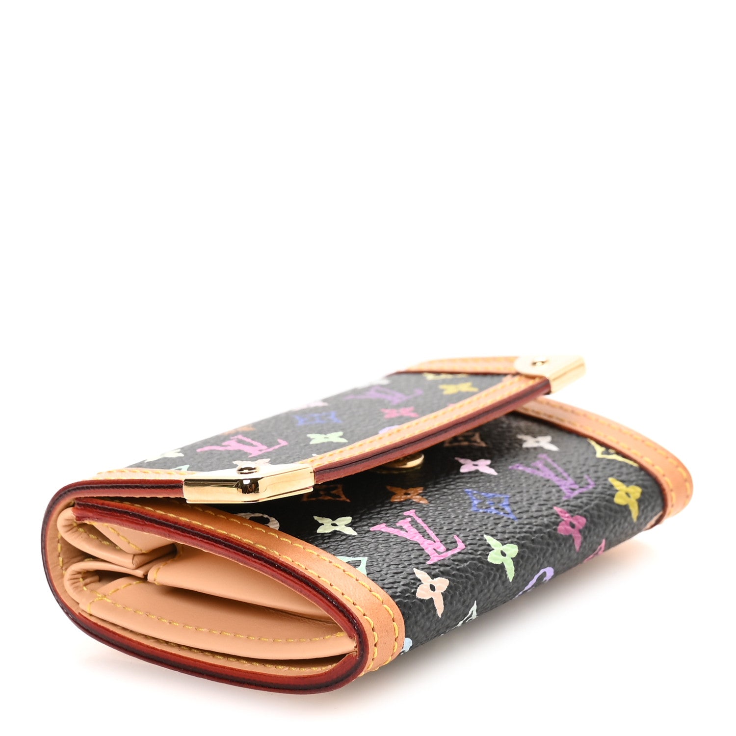 Louis Vuitton Monogram Multicolor Porte-Monnaie Plat Coin Purse Black 4 of 8