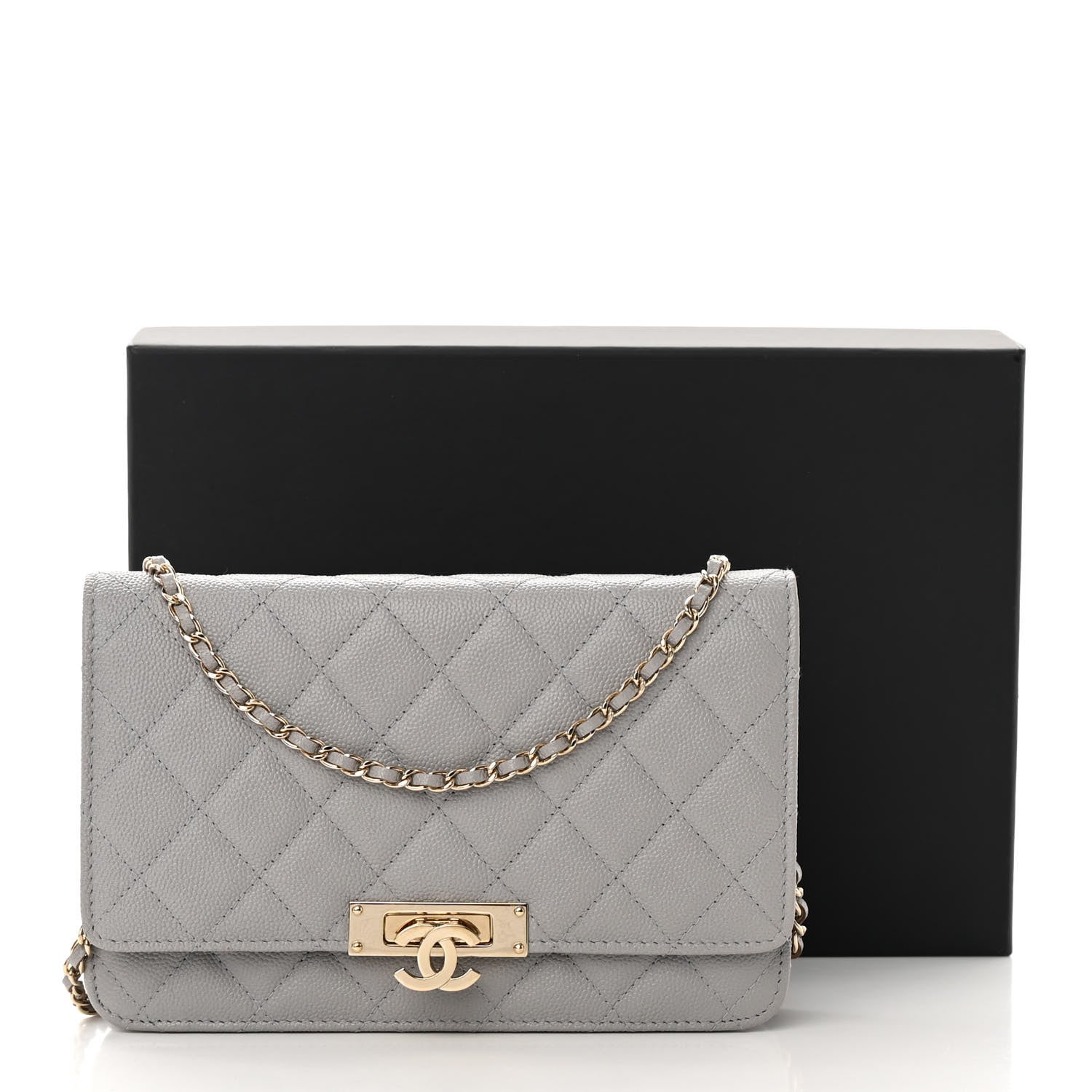 Chanel Caviar Quilted Golden Class Wallet On Chain WOC Gray 15 of 15