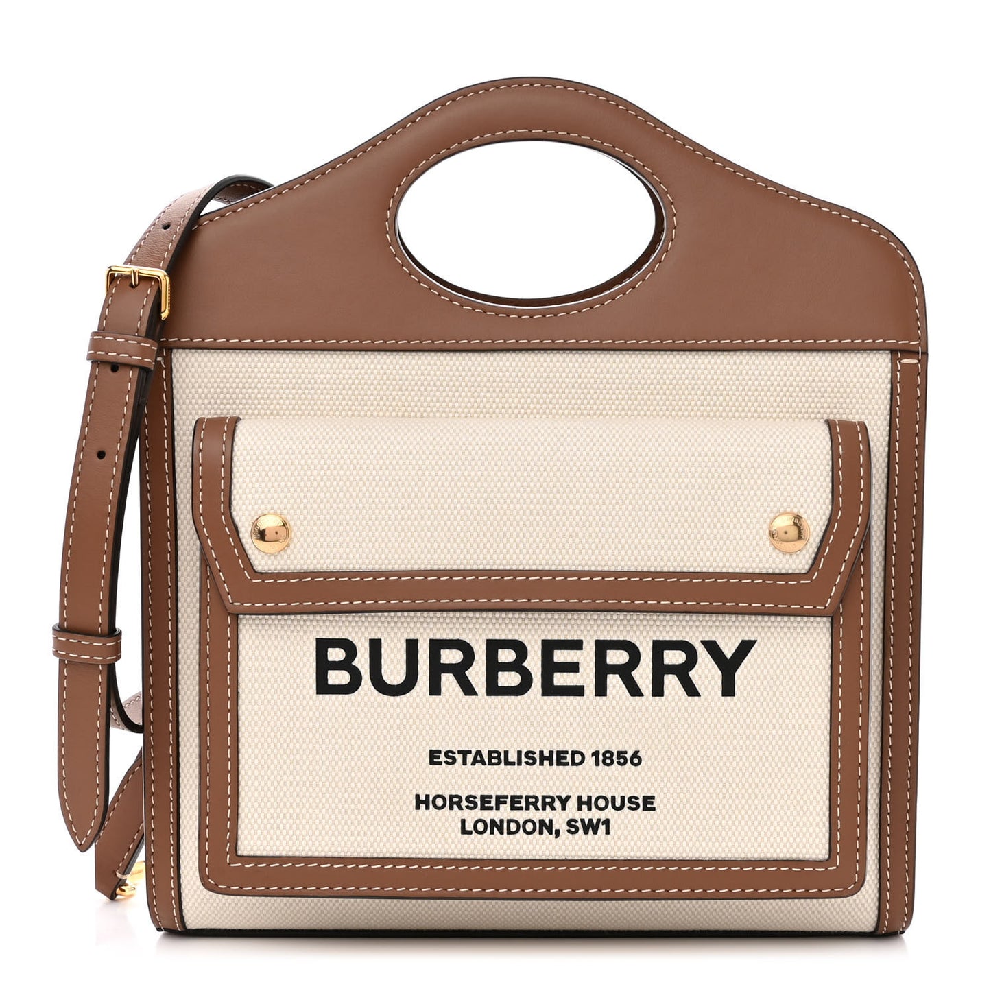 Canvas Smooth Calfskin Two Tone Mini Pocket Bag Natural Malt Brown