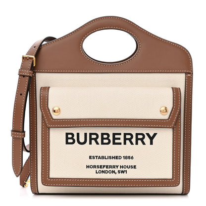 Burberry Canvas Smooth Calfskin Two Tone Mini Pocket Bag Natural Malt Brown 1 of 12