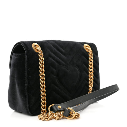 Gucci Velvet Matelasse Marquise Crystals Embroidered Small GG Marmont Shoulder Bag Black 3 of 10