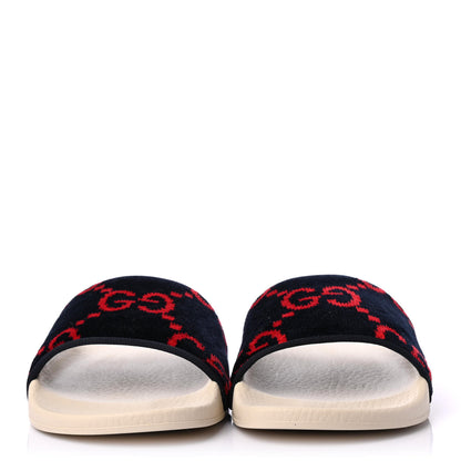 Gucci Velvet GG Monogram Slide Sandals 37 Blue Red 2 of 4